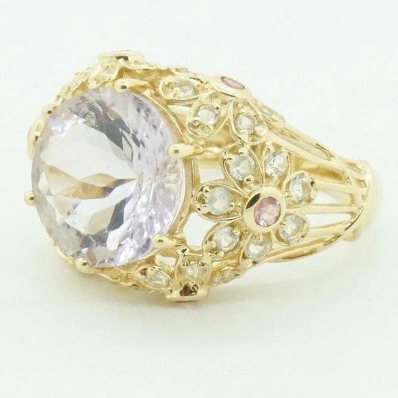 14k Yellow Gold Estate Pink Lab-Created Sapphires Ring 6 Women's Vintage